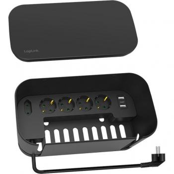 Caja de Cables LogiLink LPS282U con 5 Enchufes y 3 Puertos USB, Color Negro