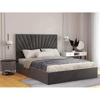 Canapé abatible 160 x 200 cm - Terciopelo - Gris + colchón - RILIODA