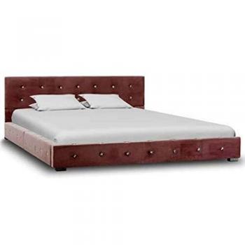 vidaXL Cama Matrimonio Estructura + Colchón Viscoelástico + Somier Láminas Cabecero Tapizada Terciopelo 140x200 cm Contrachapado MDF Patas Acero Rosa
