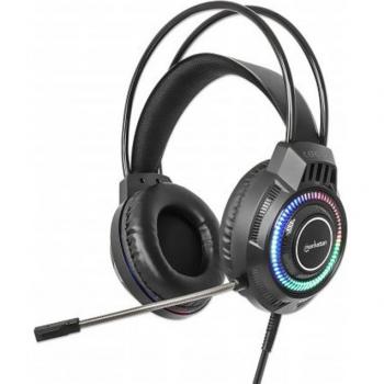 Auriculares Gaming USB-A Manhattan RGB LED Diadema Alámbrico Sonido Estéreo Micrófono Ajustable Control de Volumen Integrado Iluminación LED Color 2m Cable Negro