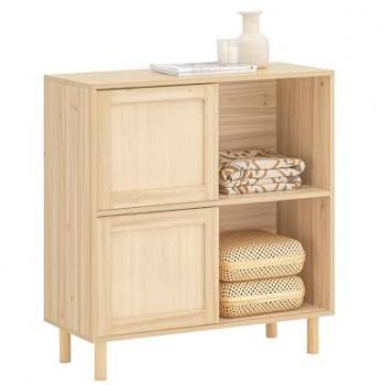 SoBuy FSB87-N Aparador Recibidor con Puerta Corrediza Armario de Almacenamiento Mueble para Entrada con 2 Estantes 80 x 35 x 87 cm Madera Beige
