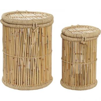Conjunto de 2 cestas para ropa de bambú con diseño de cuerda natural