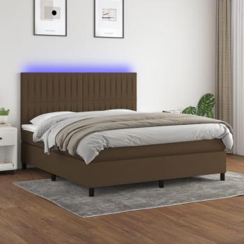 Cama box spring con colchón de muelles y luces LED en tela marrón oscuro 180x200cm