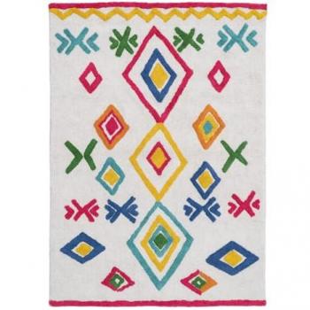 Alfombra Infantil de Algodón 160 x 120 cm - Diseño Étnico con Figuras de Colores - Mejor Precio
