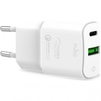 Cargador de Hogar Doble USB A+C 20W Mini Blanco