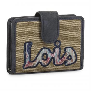Lois - 92603 Cartera Billetero Tarjetero Monedero de Mujer con Cierre a Presión. 12 Compartimentos para Tarjetas y Documentación. Lona y Piel Sintética Polipiel. Bordado, Color Beige