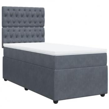 Cama box spring con colchón terciopelo gris oscuro 90x200 cm