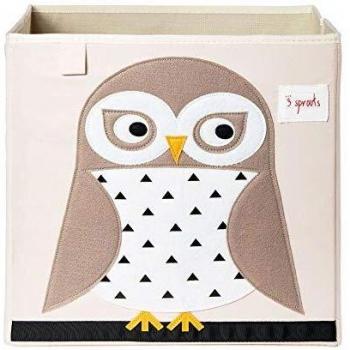 3 Sprouts Owl Storage Box - White, Multi-Color Fabric Organizer for Kids