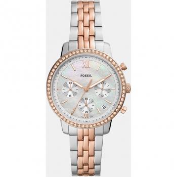 Fossil Neutra ES5279 Women's Chronograph Watch - Two-Tone Stainless Steel with White Mother Of Pearl Dial
