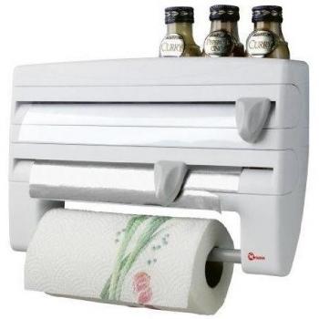 Metaltex 254410 Dispensador de portarrollos de cocina 4 en 1 Roll-n-Roll, blanco, 39 x 10 x 25 cm.