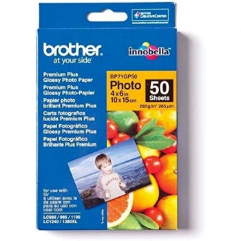 Brother BP71GP50 - Papel Fotográfico Brillante Premium de 10x15 cm, Pack de 50 Hojas, 260 g/m2, Color Blanco
