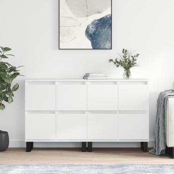 Aparadores de Madera Contrachapada VidaXL - 2 Unidades, Mueble de Almacenaje para Salón, Buffet Blanco Brillo, Armario Auxiliar y de Almacenamiento