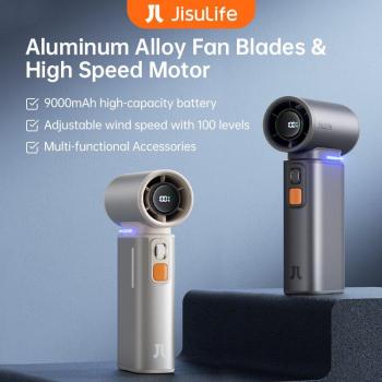 JISULIFE Turbo Portable Handheld Fan with 100 Adjustable Wind Speeds and 9000 mAh Rechargeable Battery