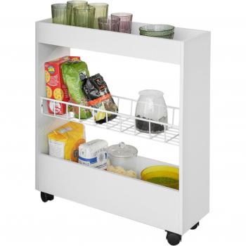 Estantería Móvil Carrito de Almacenamiento SoBuy BZR46-W con 3 Niveles, Carrito Estrecho para Baño y Cocina, Dimensiones: 60 x 20 x 70 cm, Color Blanco