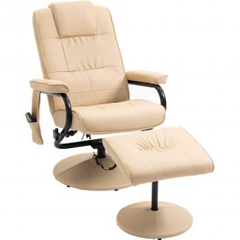 HOMCOM Sillón de Masaje Eléctrico con Reposapiés Giratorio, Control Remoto, 10 Zonas de Masaje, Tapizado en PU, 77x84x95 cm Beige