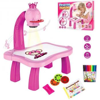 Mesa de Dibujo para Niñas con Proyector LED y Pizarra Educativa Juguete
