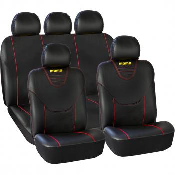 Momo Set Completo Cubre Asientos Coche 11 Piezas Color Negro/Rojo
