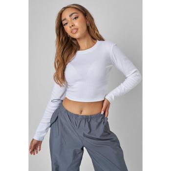 Long Sleeve Ribbed Top White