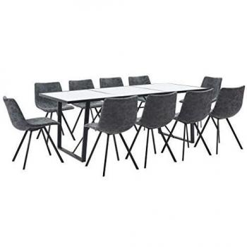 vidaXL Juego de Comedor 11 Piezas Cuero Sintético Mobiliario Decoración Interior Casa Hogar Robusto Duradero Resistente Funcional Práctico Útil Negro