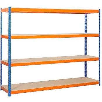 Estantería Media Carga Azul/Naranja con 4 Baldas de Madera - Dimensiones: 2000 x 2400 x 600 mm