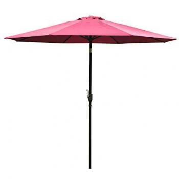 Outsunny Sombrilla de Jardín Ø295x250 cm con Manivela Parasol Exterior con Mecanismo de Inclinación y Poste Desmontable de Metal para Terraza Piscina Patio Vino Tinto