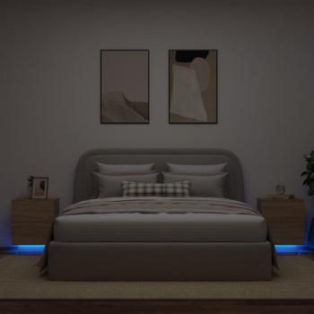 Mesitas de noche con luces LED, 2 unidades, madera ingeniería en blanco, negro y roble Sonoma, ideales para dormitorio y salón, mesa auxiliar