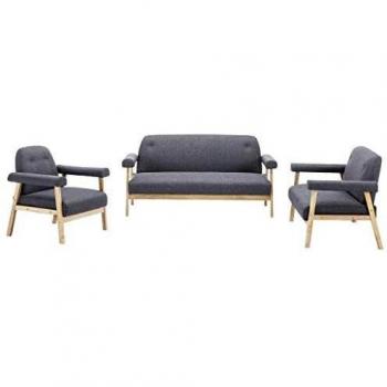 vidaXL Set Sofás 6 Personas 3 Pzs Tela Gris Oscuro Asiento Sillón Silla Mueble