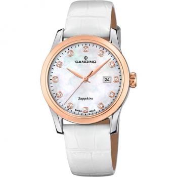Reloj Candino Lady Elegance C4737/1 para Mujer, Caja de Acero Inoxidable 316L Multicolor, Correa de Piel Beige o Blanco