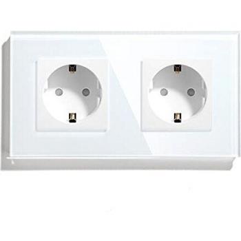 BSEED 2 Gang Enchufe de Pared Doble Estándar de La Ue Placa de Cristal 16Amp 250V Enchufes Incrustar en la pared Fácil instalación 157mm Blanco