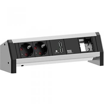 BACHMANN Desk 1 - Regleta de enchufes con 4 salidas, 2 puertos USB y módulo GST18