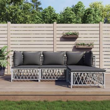 vidaXL 4 Piece White Steel Garden Lounge Set with Cushions