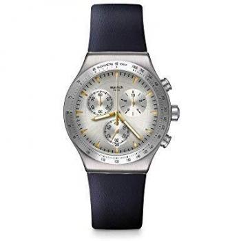 Swatch Mens Chronograph Quartz Watch with Leather Strap YVS460