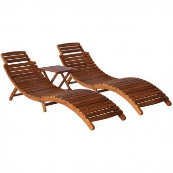 vidaXL 3 Piece Sunlounger with Tea Table Solid Acacia Wood