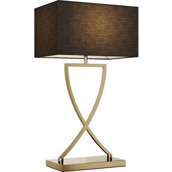 Lámpara de mesa Lucande Evaine moderna en latón con tulipa negra, hecha de metal y textil, para salón y comedor, 1 llama E27