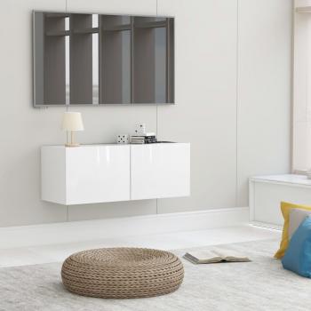 Mueble para TV madera contrachapada 80x30x30 cm, color blanco brillante, Mueble de Salón, Mueble Televisor, Mesa de TV