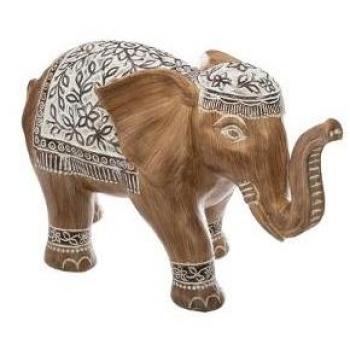 Estatua Elefante de Resina Efecto Piedra y Madera H11 cm Diseño Étnico