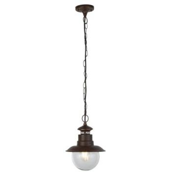 Lámpara colgante rústica Station Marrón Óxido Acero 1 bombilla E27 30cm con vidrio transparente