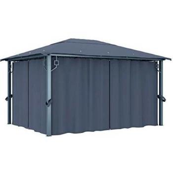 Cenador con cortina gris antracita de aluminio 400x300 cm