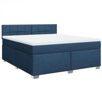 Cama box spring con colchón de muelles en tela azul 180x200 cm