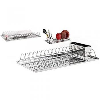 Escurridor de vajilla de acero cromado, escurreplatos para fregadero cocina, soporte para platos, organizadores de cocina, 46 x 24 x 12.5 cm, metal inox, multicolor