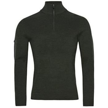 Superdry Men's Merino Wool Semi-Zipped Henley Sweater, Dark Moss Marl, XXL