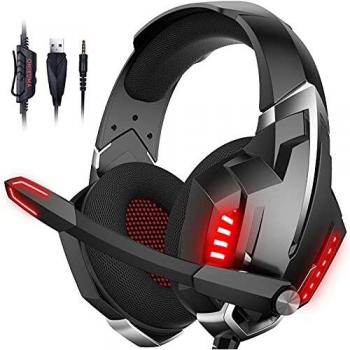 ONIKUMA Cascos Gaming, Auriculares PS4 con Sonido envolvente Efecto de cancelación de ruido Micrófono y luz LED, Auriculares Gaming Compatible con Xbox One/ PC /Laptop