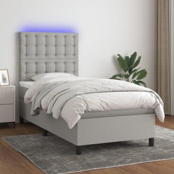 Colchón de cama box spring con muelles y tela LED gris claro 80x200 cm