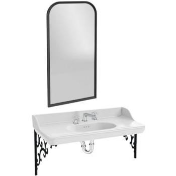 Conjunto de lavabo suspendido Cléo 1889 con 3 orificios, soportes metálicos negros, espejo, mezclador cromado y sifón