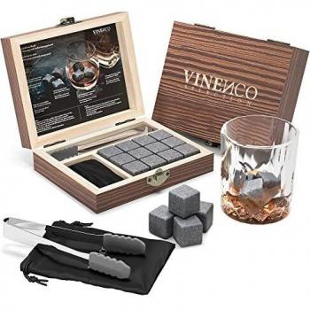 Cubitos de Hielo Reutilizable Set - Cubos Refrigeración Acero & Basalto | Piedras Whisky, Cocteleria Mini Bar Accesorios - Idea Caja de Regalo Padre Mujer Hombre Cumpleaño, Whiskey Ice Cube Stone