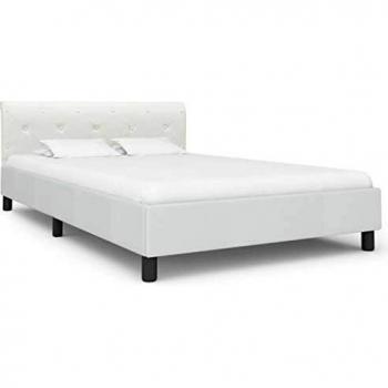 vidaXL Estructura de Cama Cuero Sintético Somier Mobiliario Casa Clásica Práctica Cómoda Moderna Robusta y Duradera Sin Colchón Blanca 140x200cm
