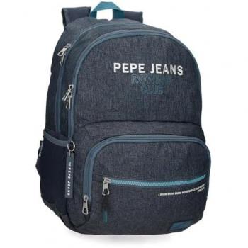 Mochila Escolar Unisex Pepe Jeans Edmon Azul Adaptable a Carro, Poliéster, 2 Compartimentos, 22.77L
