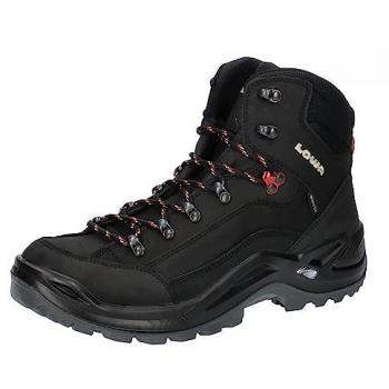 Lowa Renegade GTX Mid Men's Hiking Boots - Black Ruby Red, Nubuck Leather