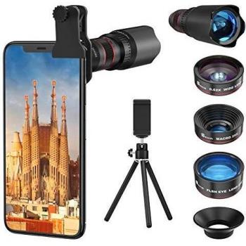 Selvim Lentes para Teléfono Móvil, 9 en 1 Kit con 22X Teleobjetivo, 235° Fisheye, 0.62X Gran Angular, 25X Macro, Versión Actualizada con Lentes BLU-Ray para Mejor Resolución, Universal iOS Android