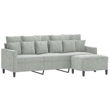 Sofá de 3 plazas con taburete de terciopelo gris claro 180 cm